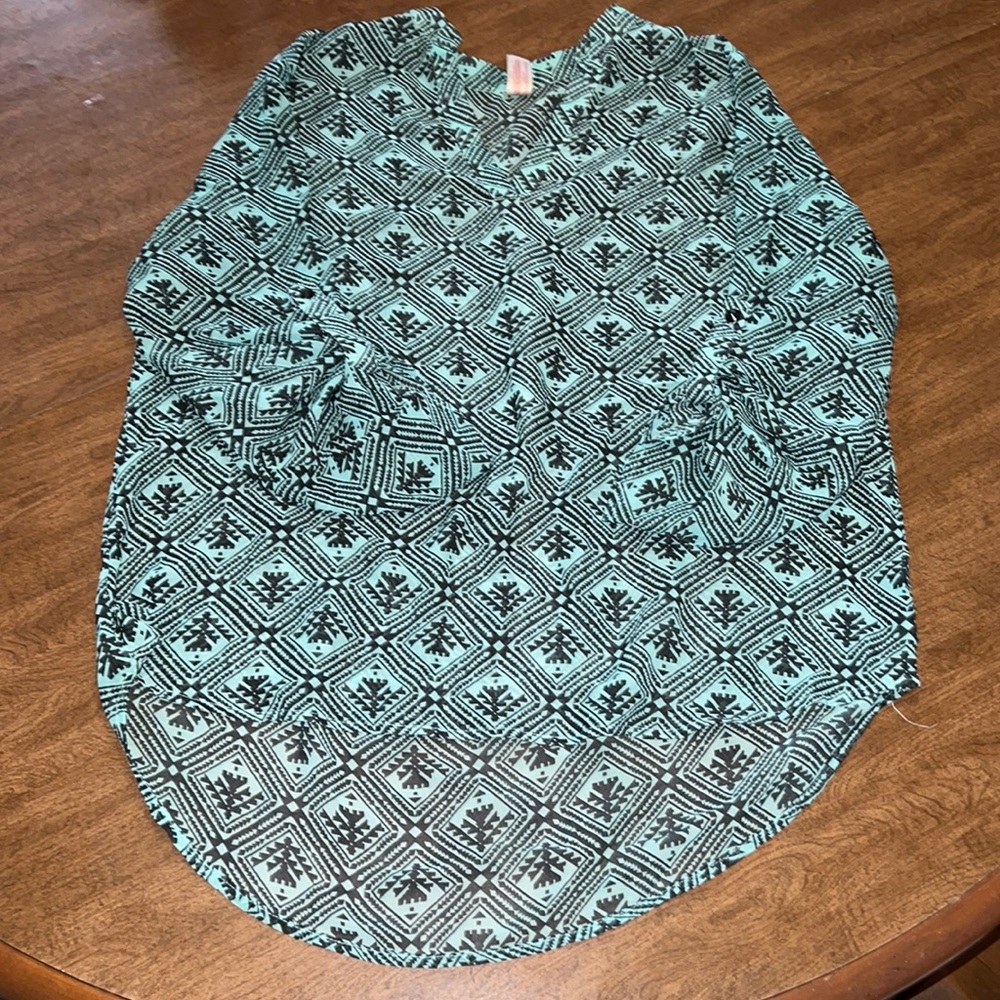 Large No Boundaries Geo Pattern Sheer Blouse with Roll Tab Sleeves